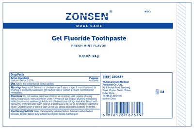 Zonsen Ndc: 72932-015-01  Oral Care  Gel Fluoride Toothpaste  Fresh Mint Flavor  0.85 Oz. (24 G) (Zso437 Zonsen Gel Toothpaste24g)